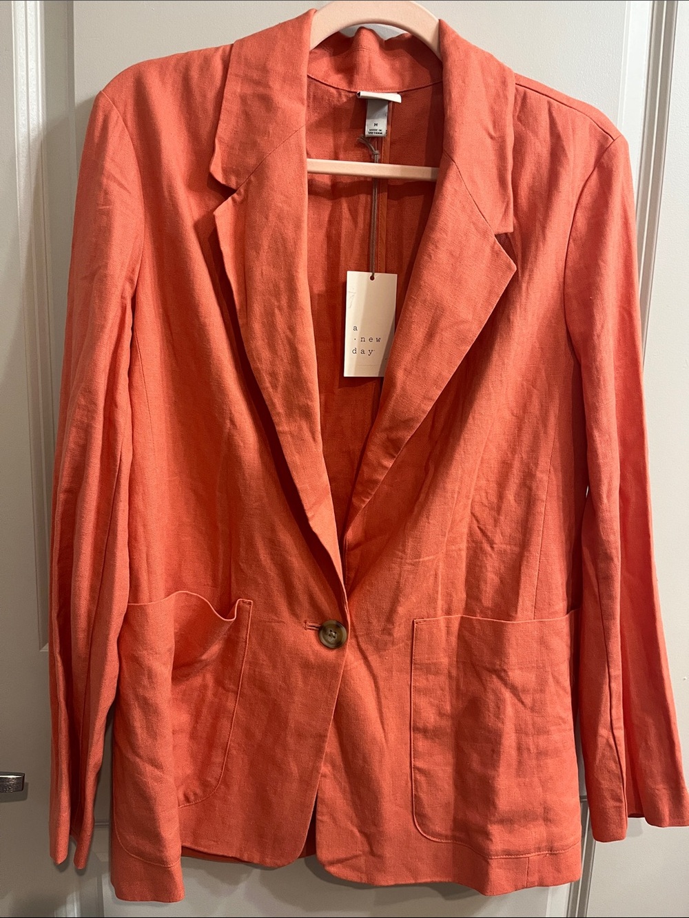 a new day Coral Single-Button Linen-Blend Oversized Blazer